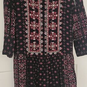 Anthropologie Black Mini Dress with Pink Embroidered Panels